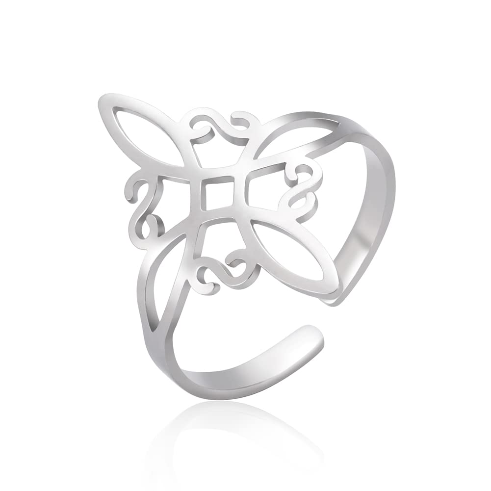 kkjoy Stainless Steel Witches Knot Ring Openworked Celtic Knot Adjustable Open Finger Rings Amulet Jewelry For Women