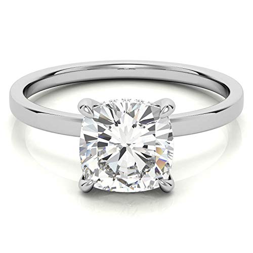 10K Solid White Gold Handmade Engagement Ring 1 CT Cushion Cut Moissanite Diamond Solitaire Wedding/Bridal Ring for Womens/Her Propose Ring Set (4)