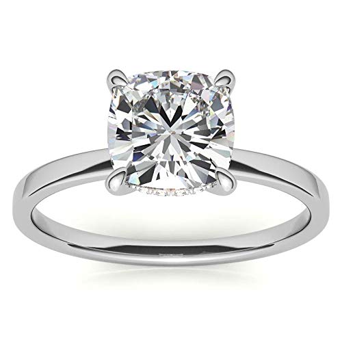 10K Solid White Gold Handmade Engagement Ring 1 CT Cushion Cut Moissanite Diamond Solitaire Wedding/Bridal Ring for Womens/Her Propose Ring Set (4)