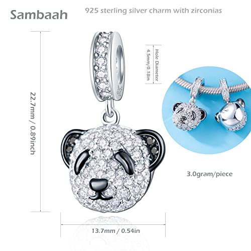 Panda Charm Sterling Silver Panda Bear Charm Pendant with Cubic Zirconia for Pandora Style Bracelets Necklaces