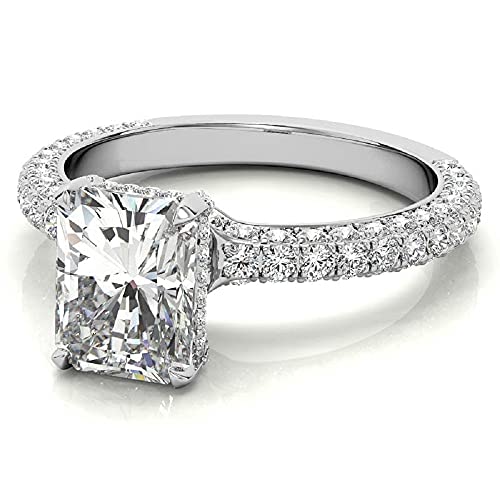 Kiara Gems 1.60 CT Radiant Moissanite Engagement Ring Wedding Bridal Ring Set Solitaire Accent 4-Prong-Setting 10K 14K 18K Solid Gold Sterling Silver Anniversary Promise Ring Gift for Her (11.5)