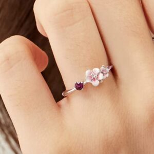 Anthia Jewelry 925 Sterling Silver Enamel Cubic Zirconia Wild Flower Dainty Ring (Silver & Pink, 5)