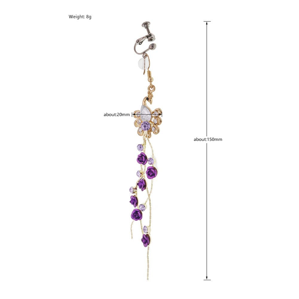 Peacock Pendant Nipple Breast Clamps Clips Nipple Noose Non Piercing Nipple Rings Jewelry Clip on Dangle Earrings for Women Purple