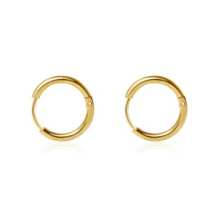 Small Gold Huggie Hoop Earrings,Cartilage Hoops Earrings,Helix Hoops,Tragus Hoop Earrings,6mm/8mm/10mm 14K Gold-Plated Surgical Stainless Steel Hoop Earrings Hypoallergenic for Body Piercing (Gold-3Pairs)