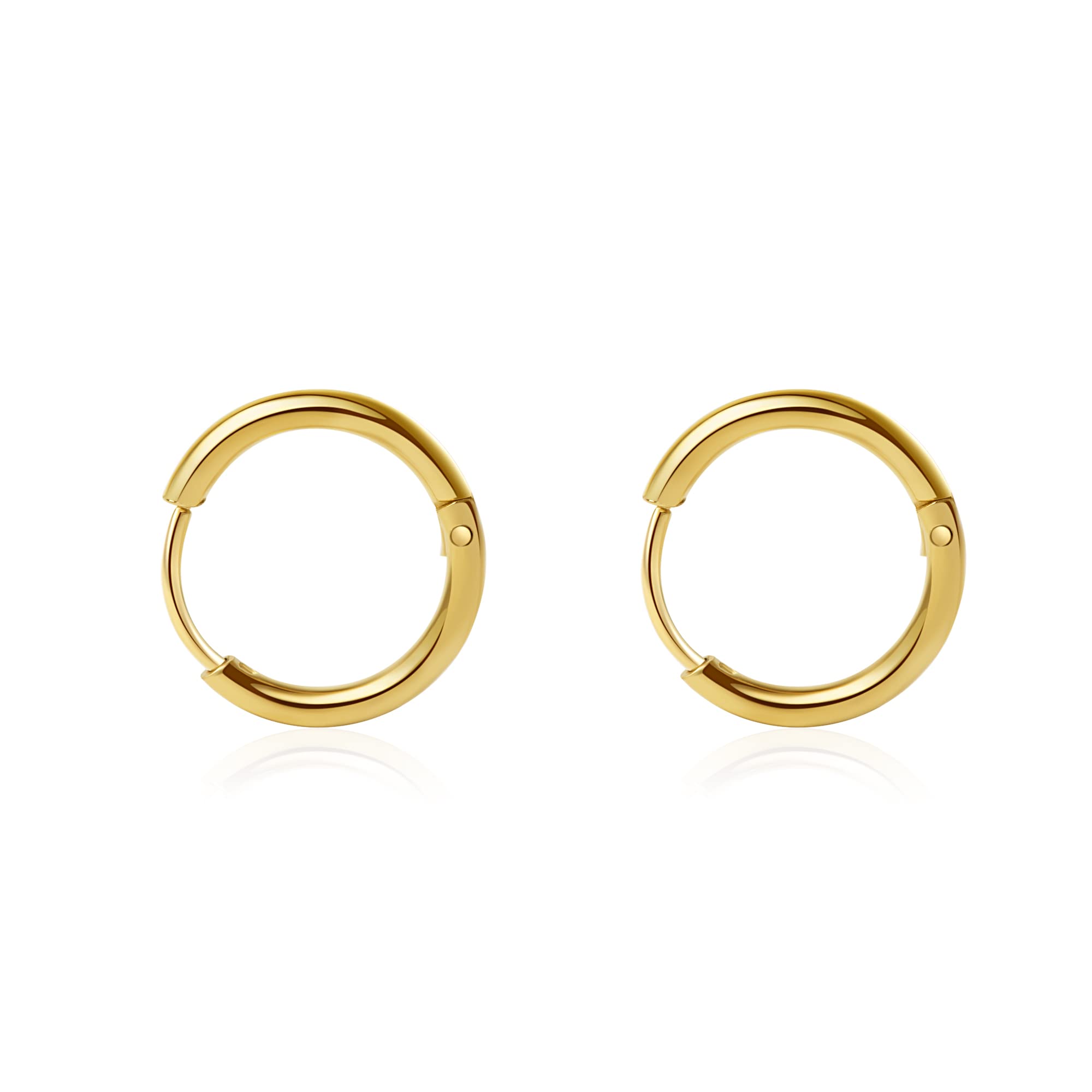 Small Gold Huggie Hoop Earrings,Cartilage Hoops Earrings,Helix Hoops,Tragus Hoop Earrings,6mm/8mm/10mm 14K Gold-Plated Surgical Stainless Steel Hoop Earrings Hypoallergenic for Body Piercing (Gold-3Pairs)