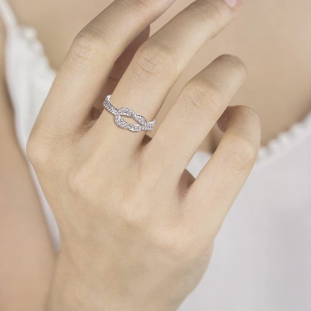 Mother Daughter Knot Ring for Women - Sterling Silver Square Knot Ring Engraved "I Love You Forever" Mothers'Day Birthday Christmas Jewelry Gift for Mother Daughter