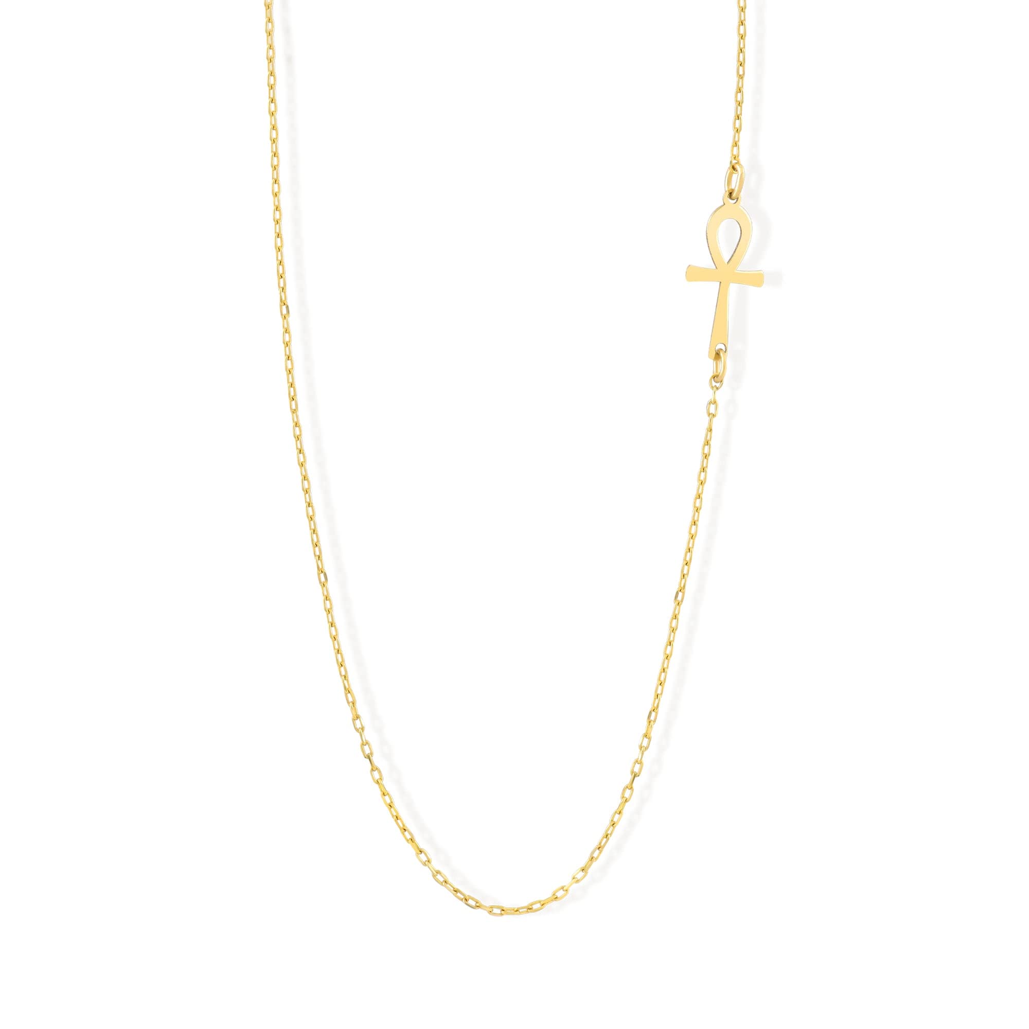 GELIN Ankh Cross Necklace in 14K Solid Gold | 14k Gold Sideway Cross Necklace, 18"