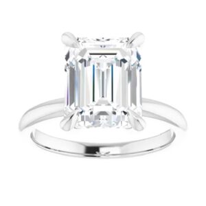 10k solid white gold handmade engagement rings, 4 ct emerald cut moissanite diamond solitaire wedding/bridal rings for women/her, minimalist anniversary ring gifts (4.5)