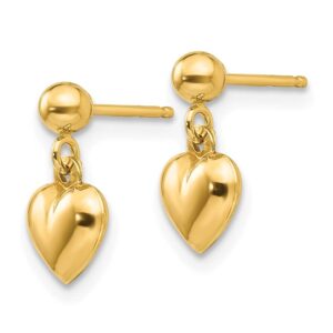 Auriga Fine Jewelry 14K Yellow Gold Puffed Heart Dangle Earrings for Women (L- 0.44 Inch, W-0.24 Inch)