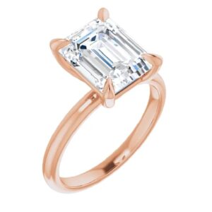 10K Solid Rose Gold Handmade Engagement Rings, 4 CT Emerald Cut Moissanite Diamond Solitaire Wedding/Bridal Rings for Women/Her, Minimalist Anniversary Ring Gifts (4.5)