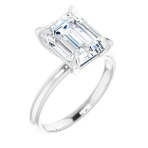 10K Solid White Gold Handmade Engagement Rings, 4 CT Emerald Cut Moissanite Diamond Solitaire Wedding/Bridal Rings for Women/Her, Minimalist Anniversary Ring Gifts (4.5)