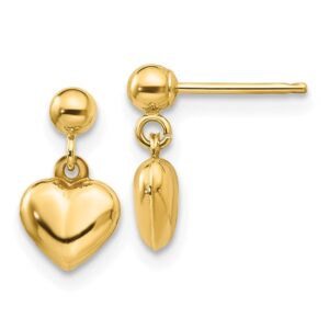 Auriga Fine Jewelry 14K Yellow Gold Puffed Heart Dangle Earrings for Women (L- 0.44 Inch, W-0.24 Inch)