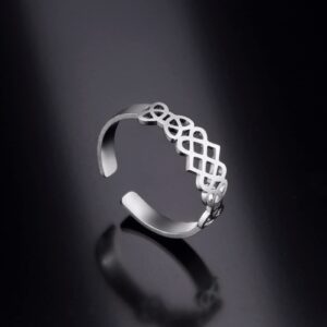 kkjoy Stainless Steel Openworked Celtic Knot Ring Adjustable Open Finger Rings Wiccan Witches Knot Ring For Women