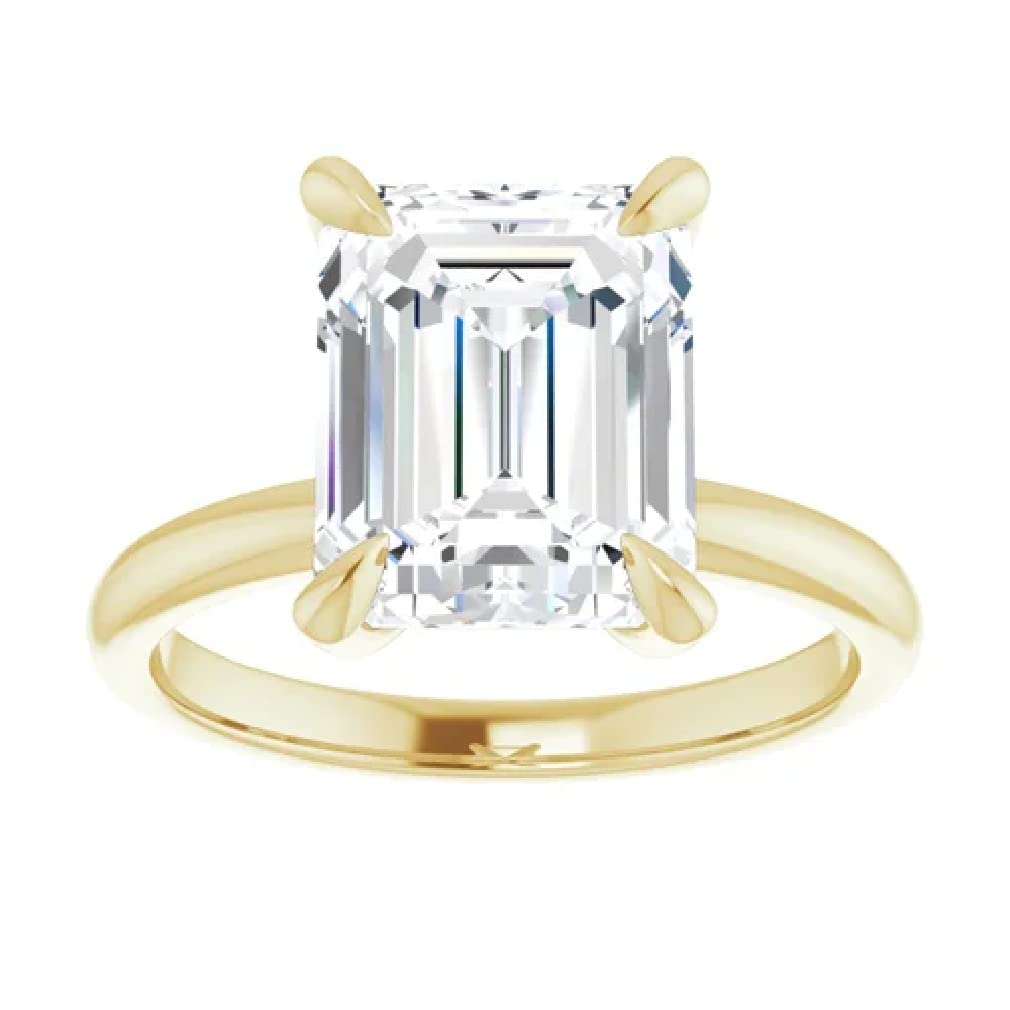 10K Solid Yellow Gold Handmade Engagement Rings, 4 CT Emerald Cut Moissanite Diamond Solitaire Wedding/Bridal Rings for Women/Her, Minimalist Anniversary Ring Gifts (7)