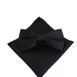 Men's Classic Pre-Tied Satin Formal Tuxedo Bowtie with Handkerchief Adjustable Length for Wedding Party and Prom (BLACK) Standart