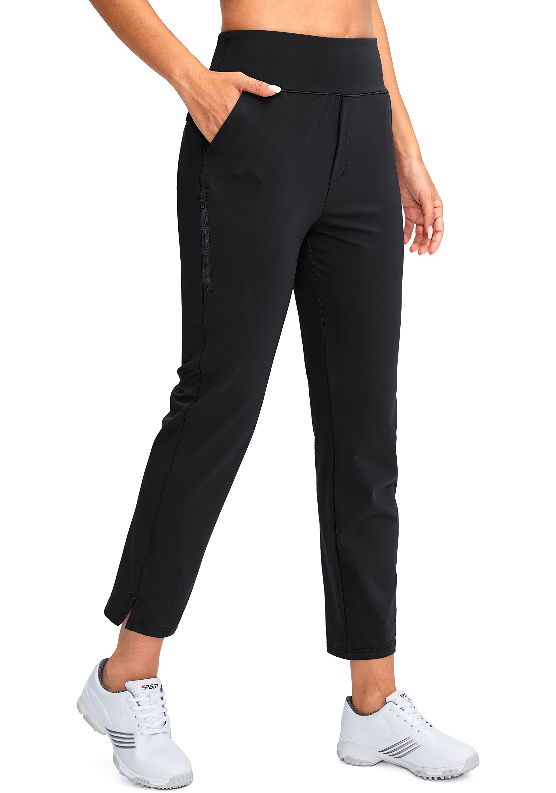 YYV Women's Golf Pants Stretch Work Ankle Pants High Waist Dress Pants with Pockets for Yoga Business Travel Casual(Black XX-Large)