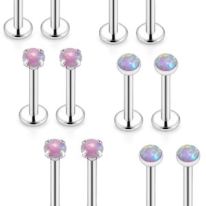 16G Lip Rings For Women Stainless Surgical Steel Labret Jewelry Monroe Lip Ring Medusa Piercing Jewelry Tragus Helix Cartilage Forward Earring Piercing Jewelry For Women Pink Opal 3MM Silver 10MM