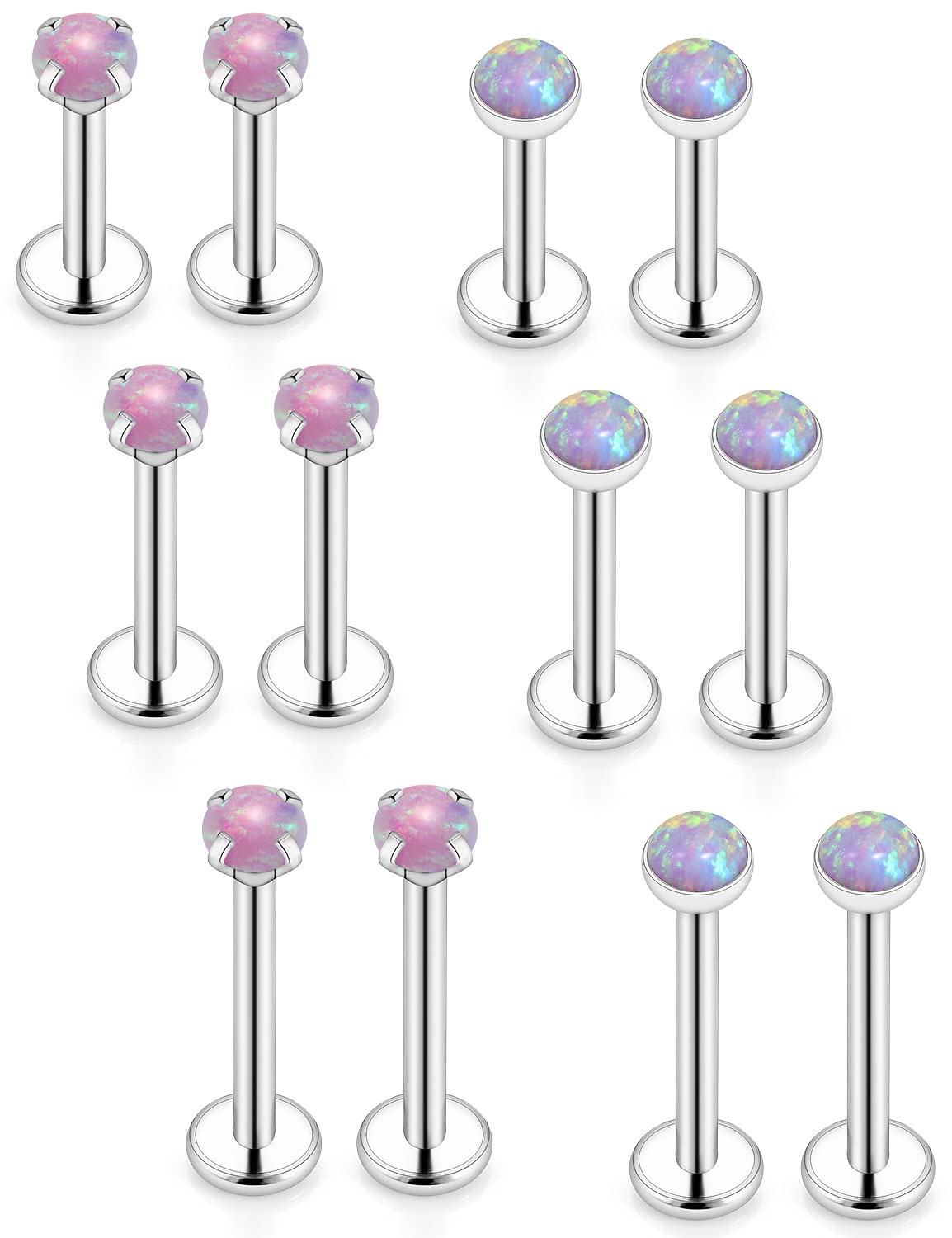 16G Lip Rings For Women Stainless Surgical Steel Labret Jewelry Monroe Lip Ring Medusa Piercing Jewelry Tragus Helix Cartilage Forward Earring Piercing Jewelry For Women Pink Opal 3MM Silver 10MM