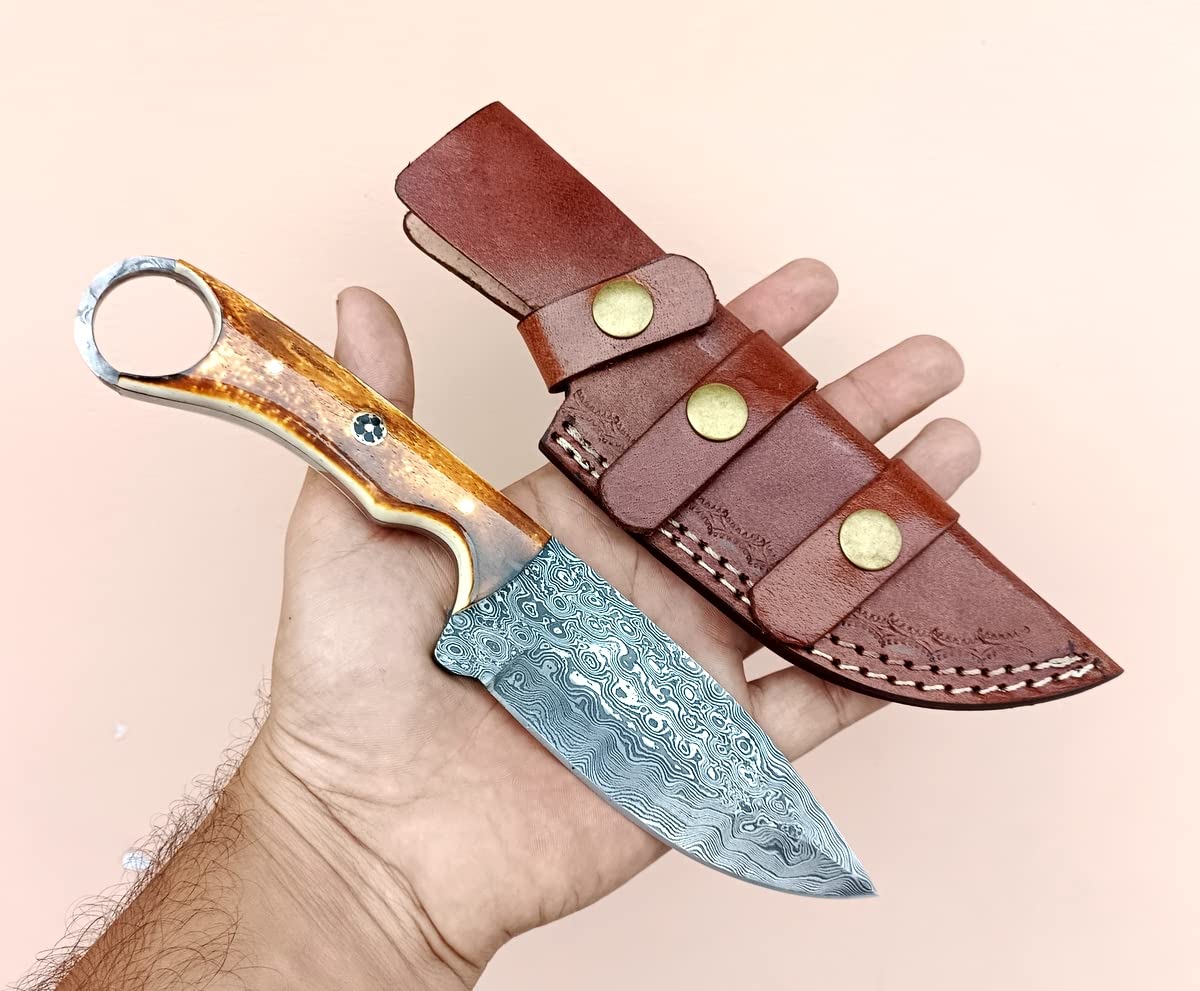 Unique Blades Damascus knife, Hunting knife with sheath, fixed blade Camping knife, Skinner knife, Hand Made Knives