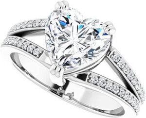 moissanite world 2 ct heart cut colorless moissanite engagement ring wedding/bridal ring set solitaire split shank solid sterling silver vintage antique anniversary promise ring gift for her (10)