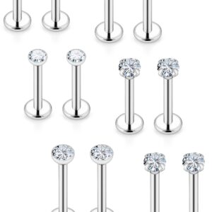 16G Lip Rings For Women Stainless Surgical Steel Labret Jewelry Monroe Lip Ring Medusa Piercing Jewelry Tragus Helix Cartilage Forward Earring Piercing Jewelry For Women 6MM 8MM 10MM Silver 4.5MM CZ