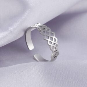 kkjoy Stainless Steel Openworked Celtic Knot Ring Adjustable Open Finger Rings Wiccan Witches Knot Ring For Women