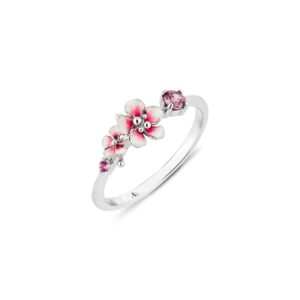 anthia jewelry 925 sterling silver enamel cubic zirconia wild flower dainty ring (silver & pink, 5)