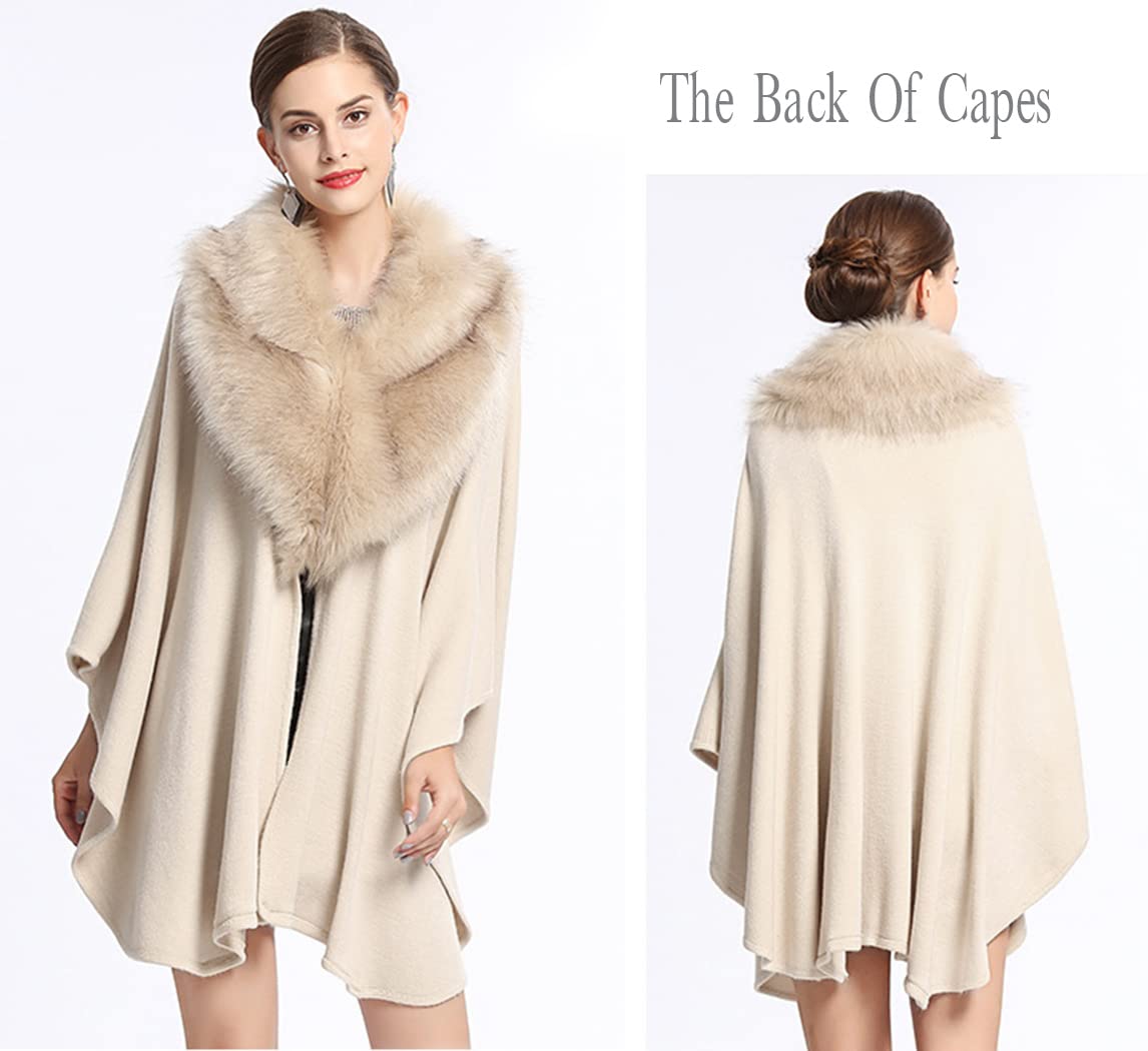 New Deve Newdeve Bridal Capes Shawls Winter Fall Warm Faux Fur Open Wraps Knitted Plus Sizes Sweater Evening Party Cloaks, Khaki, Standard