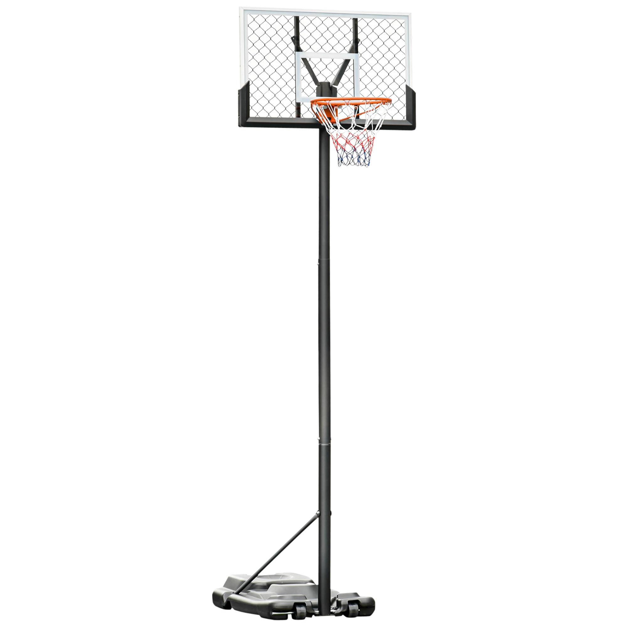 Soozier Portable Basketball Hoop, 5.2-10' Adjustable Height, Weight Base with Ball Holder, Basket Ball Stand on Wheels with 43" Backboard for Outdoor Junior Youth Adult Use, Black, White