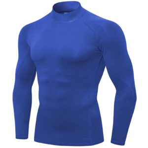 Yuerlian Men's Long Sleeve Compression Shirts Sports Rash Guard Base Layer Athletic Workout Shirt Gym Tops Undershirts Blue