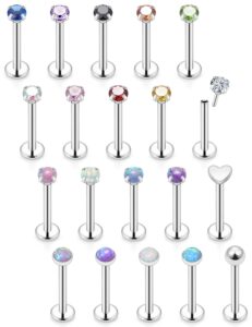 20g threadless push in lip rings nose rings for women 316l surgical steel labret jewelry monroe lip rings medusa piercing tragus rook helix cartilage earring piercing jewelry 8mm silver 3mm cz