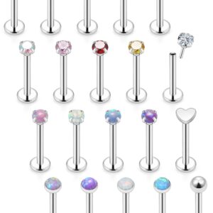 20G Threadless Push in Lip Rings Nose Rings For Women 316l Surgical Steel Labret Jewelry Monroe Lip Rings Medusa Piercing Tragus rook Helix Cartilage Earring Piercing Jewelry 8mm Silver 3mm CZ