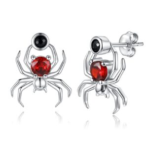 sterling silver spider stud earrings punk red cz halloween drop dangle earring jewelry gifts for women (white)