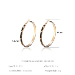 60mm Exaggerate Leopard Leather Round Hoop Earrings Dangle Cheetah Print Circle for Women Statement Personality Animal Jewelry-60CM