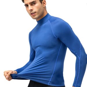 Yuerlian Men's Long Sleeve Compression Shirts Sports Rash Guard Base Layer Athletic Workout Shirt Gym Tops Undershirts Blue