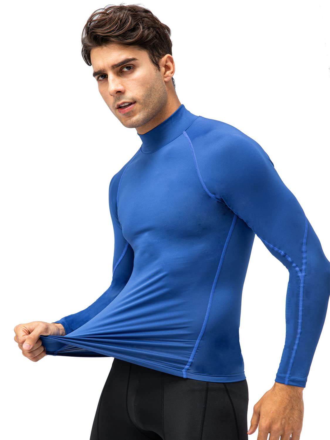 Yuerlian Men's Long Sleeve Compression Shirts Sports Rash Guard Base Layer Athletic Workout Shirt Gym Tops Undershirts Blue