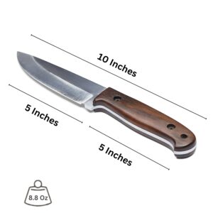 EJOY OUTDOORS Bushcraft knife With Leather Sheath | Fixed Blade Knife | Hunting Knife | Carbon Steel Knife for Men | Outdoor Knife With Wood Handle | 10 Inches Full Tang Survival Knife - Camping Knives | HUNT-08