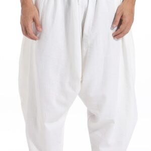 AITFINEISM Men's Drawstring Aladdin Hippie Harem Pants Loose Drop Crotch Trousers (X-Large, White)