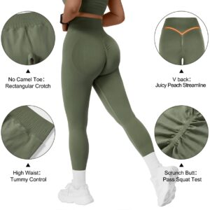 OMKAGI Workout Set for Women 2 Piece Seamless One Shoulder Sports Bra Scrunch Butt Lifting leggings Gym Outfits(M,Army Green)