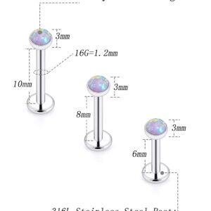 16G Lip Rings For Women Stainless Surgical Steel Labret Jewelry Monroe Lip Ring Medusa Piercing Jewelry Tragus Helix Cartilage Forward Earring Piercing Jewelry For Women Pink Opal 3MM Silver 10MM