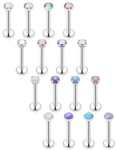 16g lip rings for women stainless surgical steel labret jewelry monroe lip ring medusa piercing jewelry tragus helix cartilage forward earring piercing jewelry for women cz 3mm opal silver 10mm