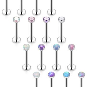 16G Lip Rings For Women Stainless Surgical Steel Labret Jewelry Monroe Lip Ring Medusa Piercing Jewelry Tragus Helix Cartilage Forward Earring Piercing Jewelry For Women CZ 3MM Opal Silver 10MM