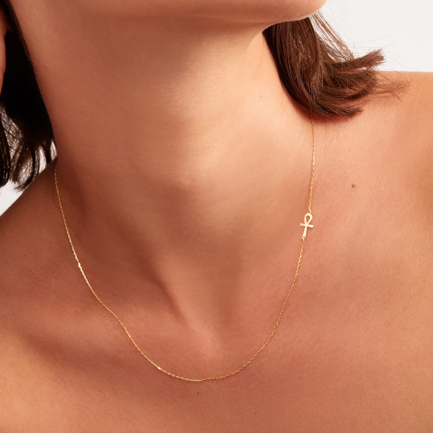 GELIN Ankh Cross Necklace in 14K Solid Gold | 14k Gold Sideway Cross Necklace, 18"