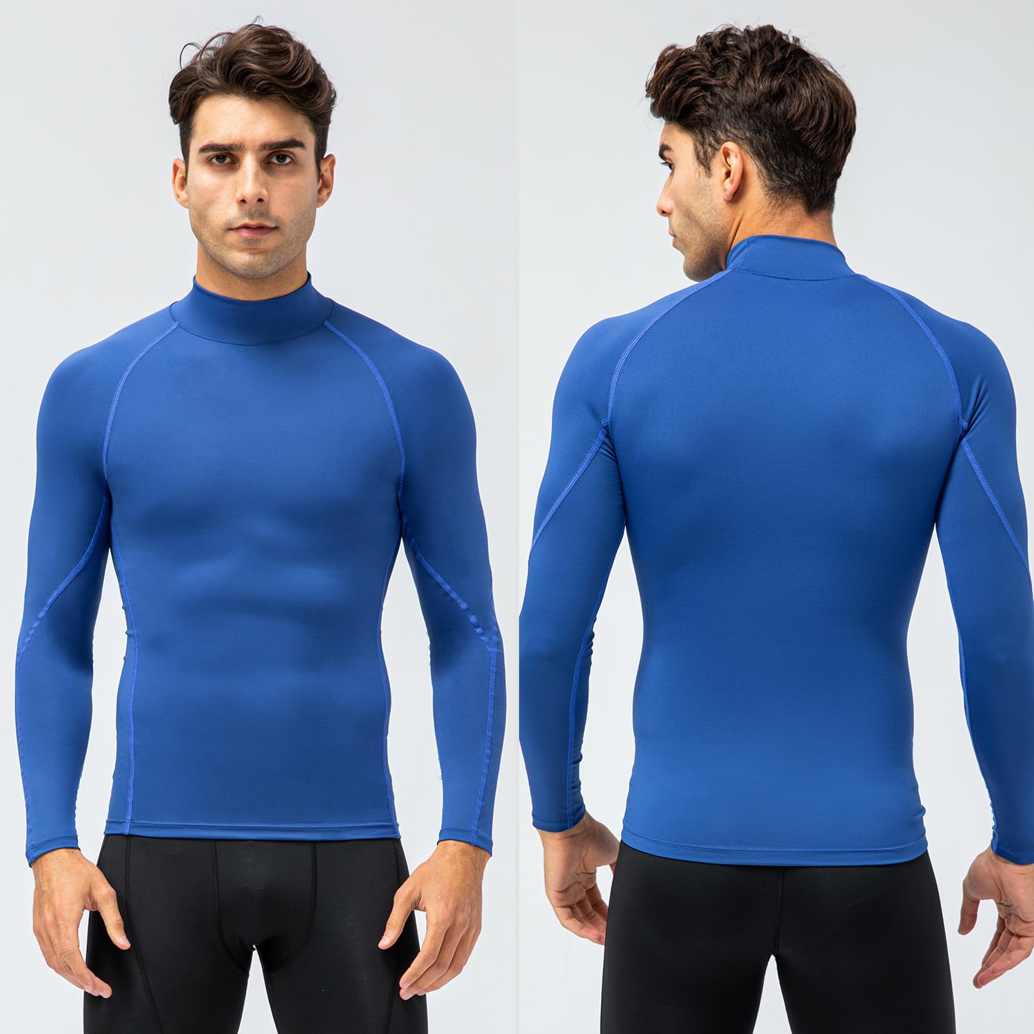 Yuerlian Men's Long Sleeve Compression Shirts Sports Rash Guard Base Layer Athletic Workout Shirt Gym Tops Undershirts Blue