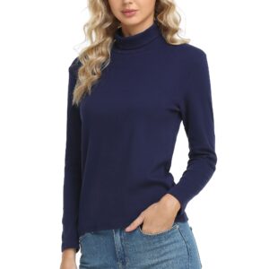 cunyi women's turtleneck shirt long sleeve thermal tee cotton tops for women, navy blue m