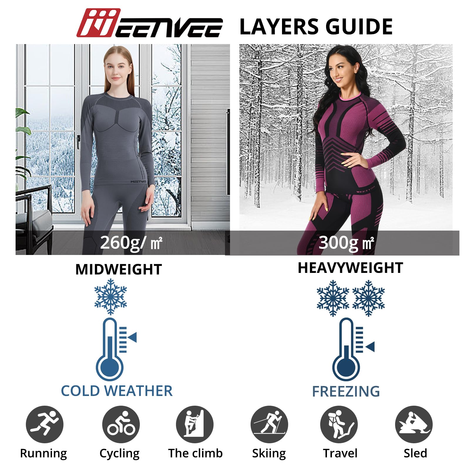 MEETWEE Thermal Underwear for Women, Long Johns Ski Cold Weather Gear Set Base Layer Warm Winter Top and Bottom Running Red Medium