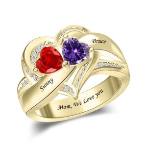 personalised 2 birthstones ring for women mother ring promise rings couples ring with 2 names and heart birthstones gifts for wife mom girlfriend christmas customized ring