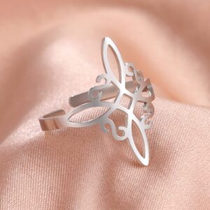 kkjoy Stainless Steel Witches Knot Ring Openworked Celtic Knot Adjustable Open Finger Rings Amulet Jewelry For Women