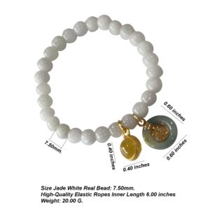 Heavens Tvcz Jade Bracelet Women Good Luck Bracelet Gem Jadeite Real for Women Energy Charms with Jade Pendant Coin Lucky Yellow Naga Eye Powerful Thai Prosperity Trade 7.50mm.