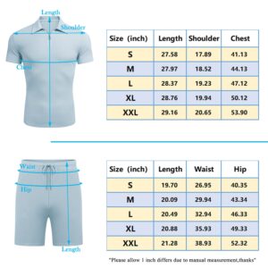 URRU Men's Polo Shirt and Shorts Set Summer Outfits Casual Short Sleeve Polo Suit for Men 2 Piece Shorts Tracksuit Set Light Blue L